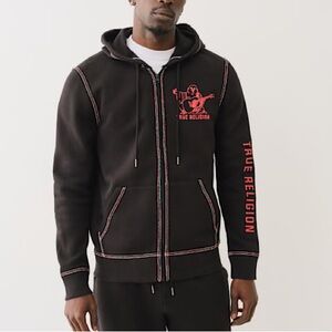 True Religion Embossed Triple Stitch Hoodie – Black | Size Large
